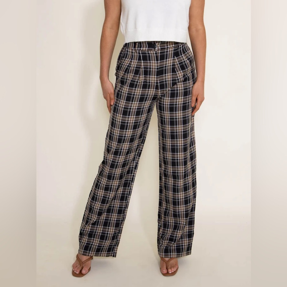 Checked Cotton-Blend Twill Wide-Leg Pant In Plaid